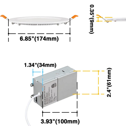 Dimensions of 12 Pack 6 Inch LED Recessed Ceiling Lights Dimmable With 5CCT 2700K To 5000K Color Temp Selectable 12W 100W Equivalent