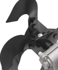 Close-up of black steel blades on Gas Powered Tiller With Wheels 63cc 4 Stroke Cultivator 4HP Mini Rototiller, showing sharp metal edges.