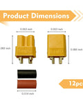Product dimensions for Heavy Duty Xt30 Connectors With Male And Female Power Plugs And Included Heat Shrink Tubing.