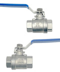 Heavy Duty NPT Female 316 Stainless Steel Full Port Ball Valve with Vinyl Handle, Half Inch, showing 1/2" and 1000 WOG markings.