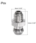 304 Stainless Steel Straight Grease Fittings M6 X 1mm Thread Hydraulic Grease Fittings Kit 5 Pieces close-up view with measurements