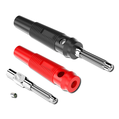 High Current 4mm Banana Plugs Stackable 32A Screw Type Solderless Connectors Copper With PVC Insulation, black and red plugs