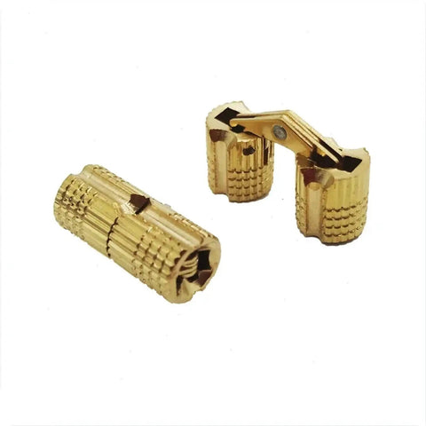 2 Pack Copper Barrel Hidden Cabinet Hinges Gold Finish For 8 To 18 Mm Doors, Invisible Concealed Hinge with Full 180 Degree Rotation