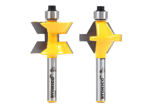 Pro Grade Edge Banding Tongue and Groove Router Bit Set With 1/4 Inch Shank 23/64 Inch Cutting Depth Dual Flute Carbide Blades