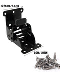 Three Piece Black Folding Table Braces With 180 Degree Self Lock Hinges For No Sweat Quick Install showing dimensions and screws.