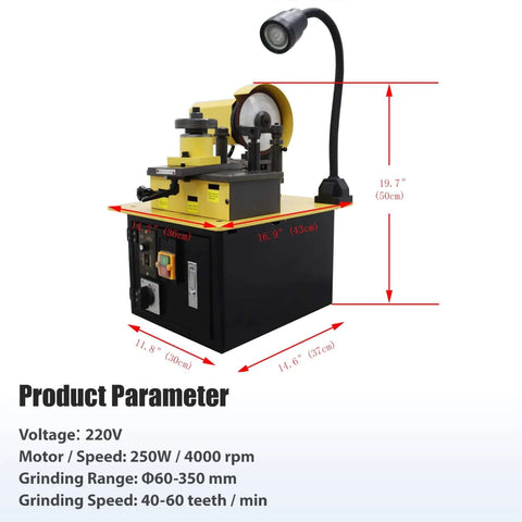 Beefy Automatic Circular Saw Blade Sharpener with 250W Motor and 4000 RPM grinding for 60-350mm cutters.