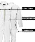 Tough As Nails Long Sleeve Coveralls For Men Heavy Duty Work Jump Suit Featuring Six Spacious Utility Pockets And A Secure Crew Fit In Crisp White Large Size detailed with 2 chest pockets and elastic waist inserts.
