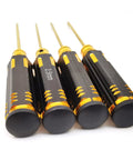 Hex Driver Set Four Piece Steel Allen Keys Kit For RC Gear, 1.5 Mm, 2.0 Mm, 2.5 Mm, 3.0 Mm, visible with titanium nitride coating.