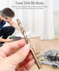 Premium 99 Piece Cobalt Drill Bit Set 1.5 To 10Mm Range Precision Ground For Stainless Steel wood and heavy metal drilling twist drill bit in hand.