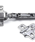 90 Degree Inset 26mm Small Furniture Hinge With Soft Close Mini Hydraulic Damper for kitchen cabinets, shown with mounting plate