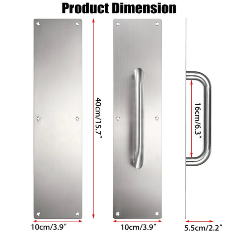 16 Inch Stainless Steel Door Handle Pull Push Set In Silver, Rust-Resistant And Durable, Easy Install, No-Fuss Setup For Quick Replacement, Heavy-Duty Hardware For Interior And Exterior Doors, Sleek Modern Lever Style For Everyday Use, 40cm x 10cm dimensions