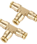 Two One Quarter Inch Quick Push to Connect Brass Union Tee Fittings DOT Approved Three Way Tube Air Line Adapter for Car Truck