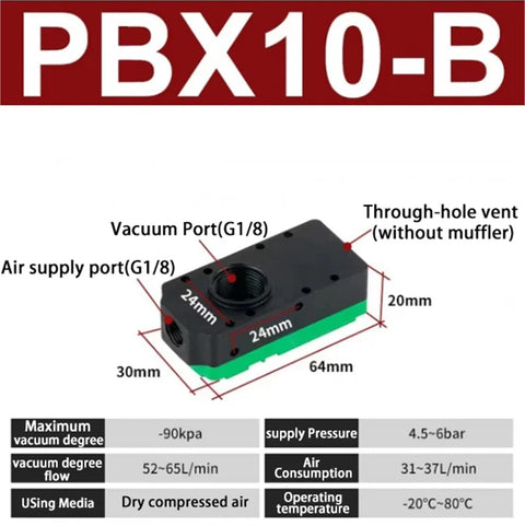 Mini Multi Stage Vacuum Generator With Energy Saving Design, High Flow And Killer Suction For Industrial Use, PBX PBM Series