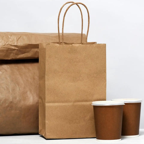 Bulk 200Pcs Kraft Paper Gift Bags With Handy Handles 5.25x3.25x8.25 Inches Durable Brown Gift Wrap Bags For Small Business