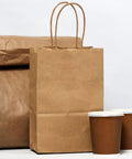 100 Pack Kraft Paper Gift Bags With Handles 5.25 X 3.25 X 8.25 Inches Durable Brown Bulk Shopping Bags for Retail and Party