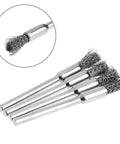 Image of four pack 5mm steel wire brushes polishing wheel brush for tools DIY friendly mini burr cleaning and grinding weld prep rust removal