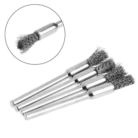 Image of four pack 5mm steel wire brushes polishing wheel brush for tools DIY friendly mini burr cleaning and grinding weld prep rust removal