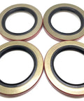 Pack Of Four Premium Trailer Hub Wheel Grease Seals With Double Lip Construction And Two Point Two Five Inch Inner Diameter, showing seals.