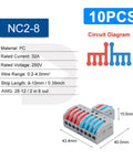 No Screw Required Lever Wire Connector Splitter Push In Terminal Kit For Electrical Wiring And Lighting Projects Made With Tin Plated Copper Contacts Plus Flame Retardant Housing To Keep Your Circuits Safe And Strong. NC2-8 10pc lever connector, 43.4 x 40 x 15.6 mm