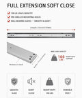 Heavy Duty Soft Close Drawer Slides 22 Inch Side Mount Pair Built Like A Tank For Kitchen Cabinets with smooth ball bearing design.
