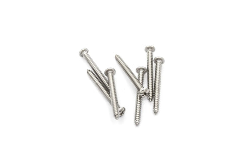 Thirty Piece Heavy Duty Stainless Steel Screws Number Ten By Two Inch Self Tapping Pan Head Wood And Metal Fasteners Zero Rust Top Shelf Cross Drive Hardware Bulk Lot, group of screws on white background.