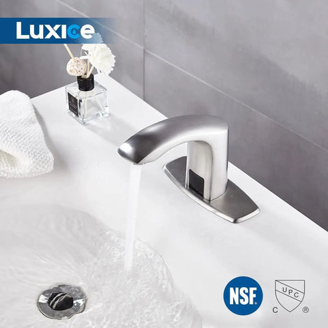 Sensor Automatic Touchless Bathroom Sink Faucet with Hot and Cold Mixer Hands Free Water Flow Brushed Nickel Finish
