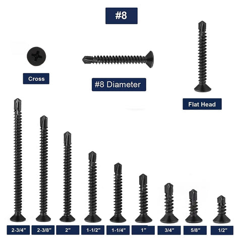 Tough As Nails Size 8 By 1 Inch 410 Stainless Steel Sheet Metal Screws Packed With One Hundred Flat Head Units in various lengths