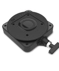 Heavy Duty Composite Downrigger Mount With Smooth 360 Swivel And Rock Solid Angle Locking Built Tough Stainless Hardware For Saltwater Fish Boats Prep Drilled Install, black composite mount viewed from the side.