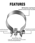 Two Pack Tough As Nails Stainless Steel Exhaust Band Clamps Sleeve For Butt Joint Pipes detailed features diagram