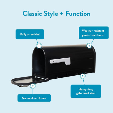 Postmount Mailbox Black Medium Outdoor Box Built Tough For Rain Snow Or Sun Galvanized Steel Construction Rust Resistant Finish