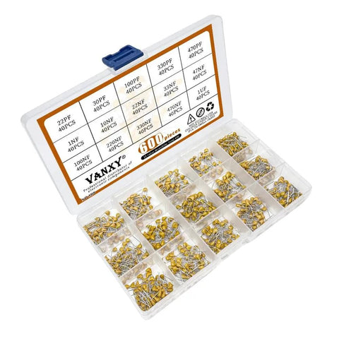 Massive 600Pcs Multilayer Ceramic Capacitor Assortment Kit 22pF To 1uF For DIY Electronics, 50V Rating, 5.08mm Pitch In Line Mount
