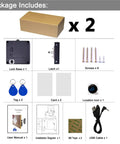 RFID Cabinet Lock Set Two Pack Hidden DIY USB Cable Locks components, including lock bases, latches, screws, tags, cards, USB cable.