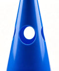 Close-up of blue hurdle cone for Low Height Dog Agility Course For Puppies With Hurdle Cones And Buckets Yellow Poles Outdoor Training Equipment