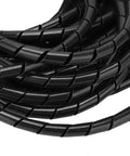 Close-up of Spiral Cable Wrap 8mm Black Flexible Wire Organizer Sleeve for tangle-free cable management.