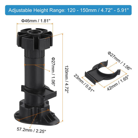 Adjustable Furniture Legs 4 Pcs Leveling Feet For Bed Sofa Coffee Table Cabinet Black 46mm Bottom Diameter 57.2mm Top Diameter