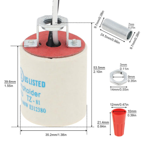 Ceramic E26 Light Socket With 10 Inch Lead Wire Porcelain Medium Base Lamp Holder For Halogen Incandescent And LED Bulbs Built Tough