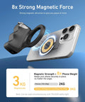 Fun Shot Magnetic Phone Grip Turns Your Smartphone Into a DSLR Style Shooter With Detachable Wireless Shutter Button shown with magnet strength illustration