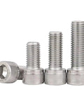 Bad Boy M2.5 X 17mm Socket Head Cap Screws, Allen Key Drive 304 Stainless Steel With Corrosion Resistance And Full Thread Bright Finish, DIN912 Metric Fasteners, 30 Pack Of Heavy Duty Power Bolts stacked in different lengths.