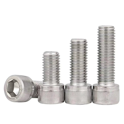 Bad Boy M2.5 X 17mm Socket Head Cap Screws, Allen Key Drive 304 Stainless Steel With Corrosion Resistance And Full Thread Bright Finish, DIN912 Metric Fasteners, 30 Pack Of Heavy Duty Power Bolts stacked in different lengths.