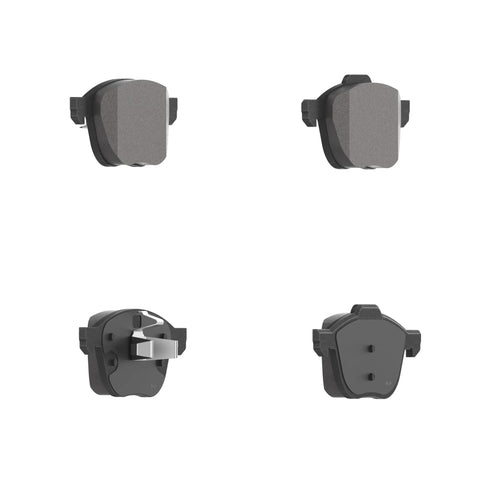 Ford Focus Front Disc Brake Pad Set Ceramic For Daily Driving With OE Style Fit and Noise Reduction Shim shown in four angles.