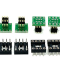 DIP8 To SOP8 Adapter For SMT SOIC8 Socket 8 Pin To 8 Pin Converter PCB 1.27mm To 2.54mm Pitch with IC sockets, top view