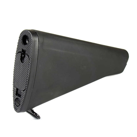 Black Fixed A2 Style Rifle Length Stock For AR Platform Builds, Durable Polymer Construction, Lightweight And Stable Cheek Weld, Rear View