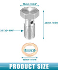 Banjo Bolt Brake Fitting Adapter Kit For Cars And Motorcycles, Three Eighths UNF Thread, 25mm Length, Stainless Steel Banjo Bolt With Four Copper Washers, Universal Brake Line Fitting For Banjo Eye, Durable And Easy Install.