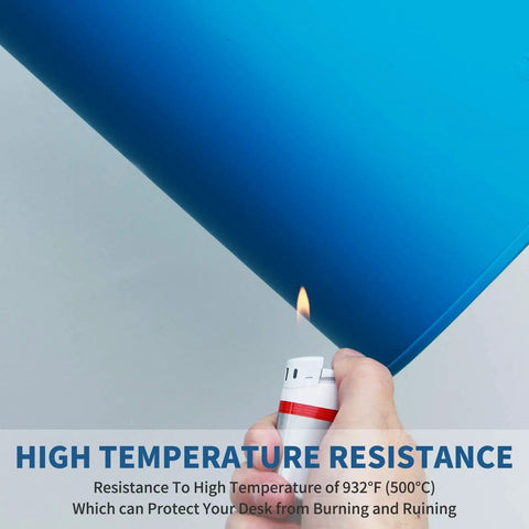 Pro Grade Heat Insulation Silicone Repair Mat tested for high temperature resistance flame protection shown on 22 by 14 inch workbench pad.