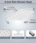 Matte Black Rain Shower Head With Handheld Spray Kit 6 Inch Rainfall Showerhead with 360-degree chrome rotation feature