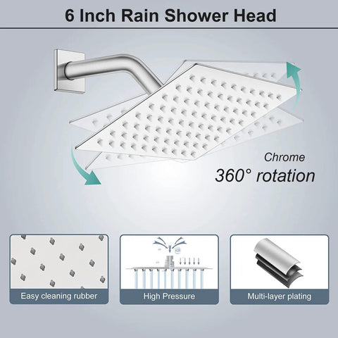 Matte Black Rain Shower Head With Handheld Spray Kit 6 Inch Rainfall Showerhead with 360-degree chrome rotation feature