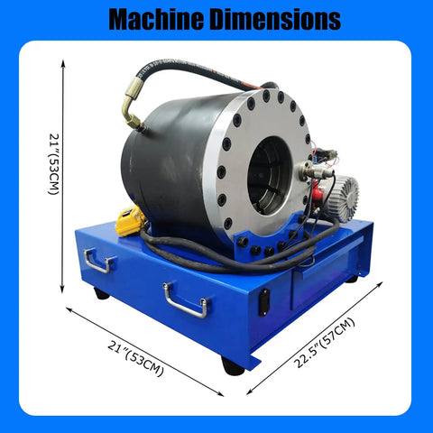 Badass 12V Portable Hydraulic Hose Crimping Tool For Garage Crews With Ten Quick Swap Dies Precision Dial Setup, showing machine dimensions.