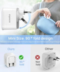 All In One Universal EU Travel Plug Adapter With Foldable Travel Ready Design displayed with foldable plug feature comparison