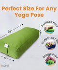 Rectangular Yoga Bolster Pillow For Restorative Yoga And Meditation, Extra Firm Cotton Cushion That Props Hips, Knees, And Back, Large Floor Pillow 28 By 12 By 8 Inches For Home Practice And Meditation green bolster with 28x12x8 size