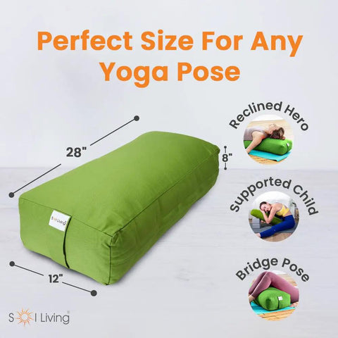 Rectangular Yoga Bolster Pillow For Restorative Yoga And Meditation, Extra Firm Cotton Cushion That Props Hips, Knees, And Back, Large Floor Pillow 28 By 12 By 8 Inches For Home Practice And Meditation green bolster with 28x12x8 size